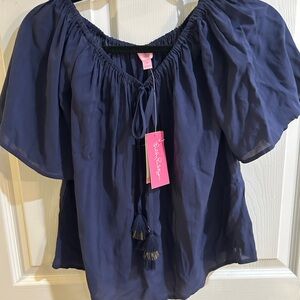 Lilly Pulitzer Deep Blue Blouse with Tassel Accents